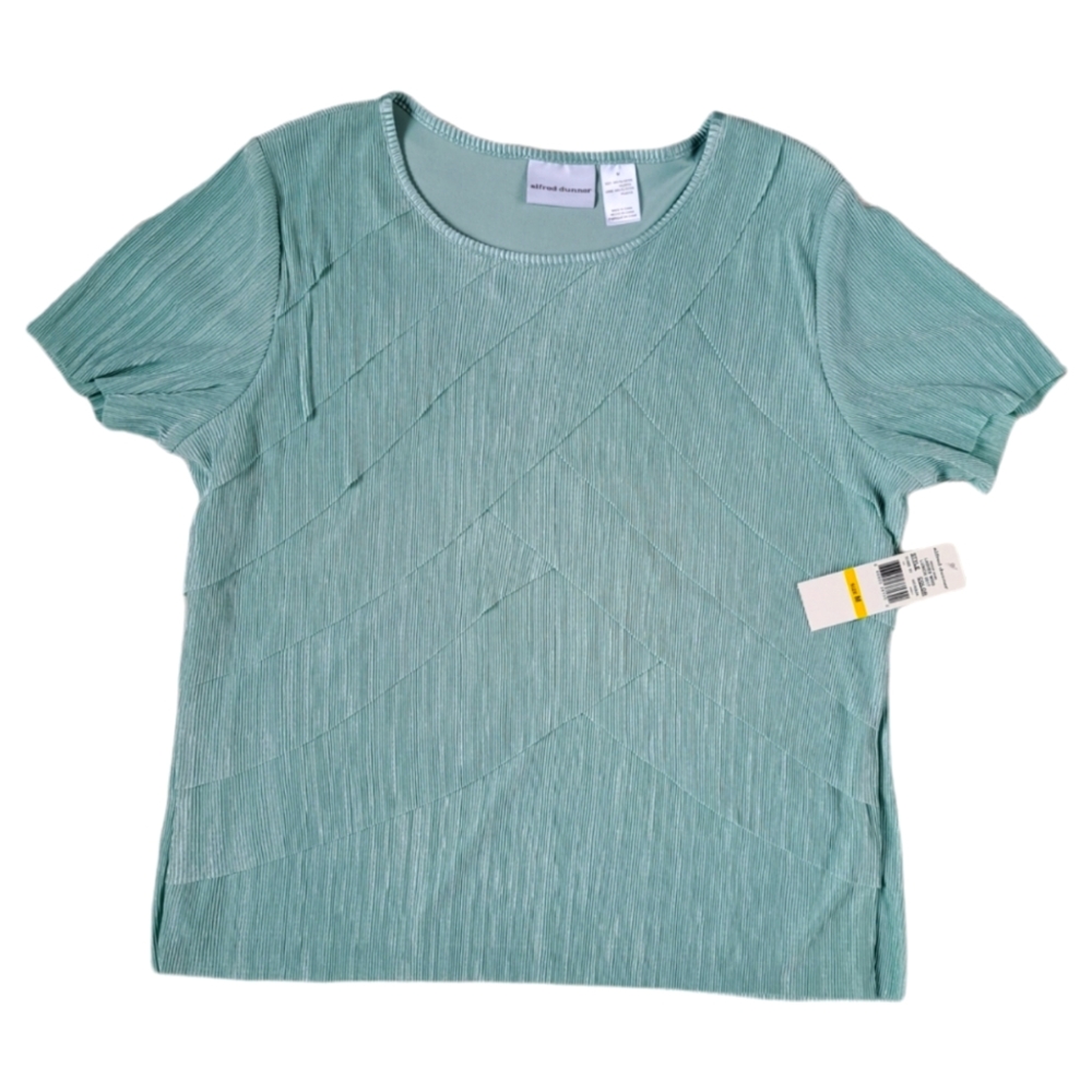 Alfred Dunner Ladies Who Lunch Tiered Pleated Short Sleeve Blouse Size M